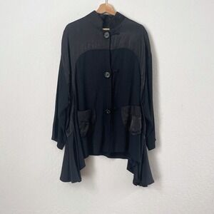 Aug 27 AM Long Sleeve Button Down‎ Tunic Art To Wear Lagenlook Black One Size
